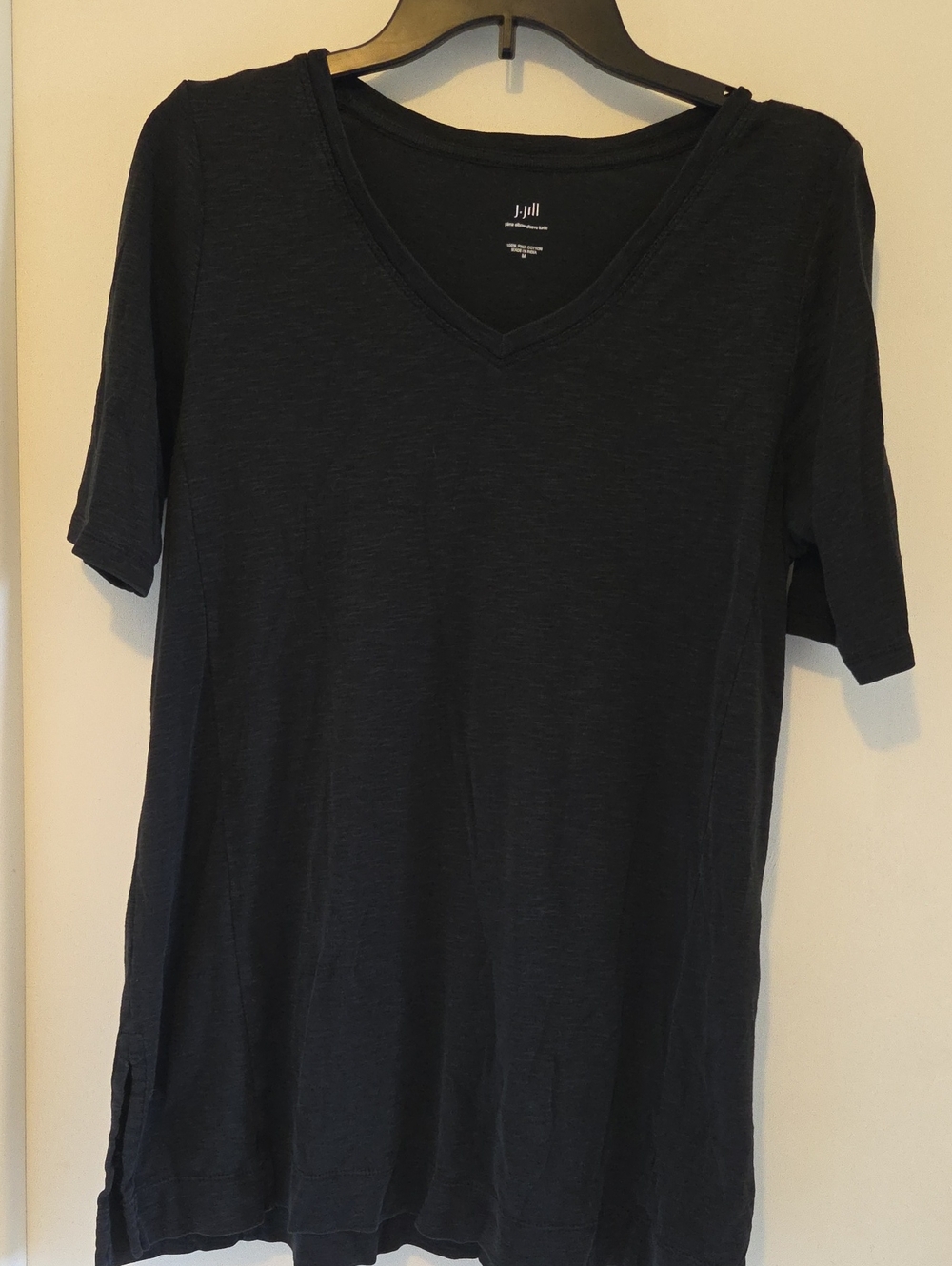 J. Jill Black V-Neck Short Sleeve Tee Pima Elbow Sleeve Tunic Size Medium